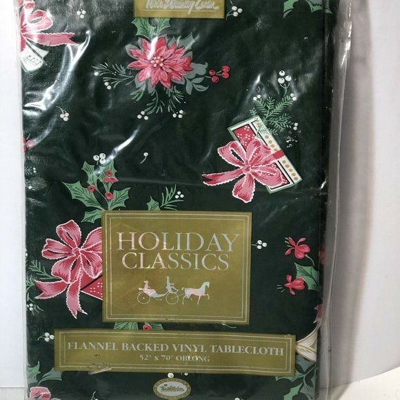 Holiday Classic Holly Berry Tablecloth 70" X 52" - Picture 5 of 5